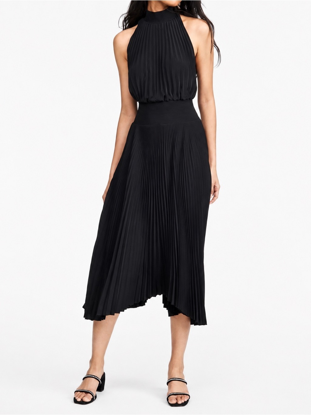 A.L.C. Renzo A-line Sleeveless Pleated Mock Neck Back Button Black Size 0